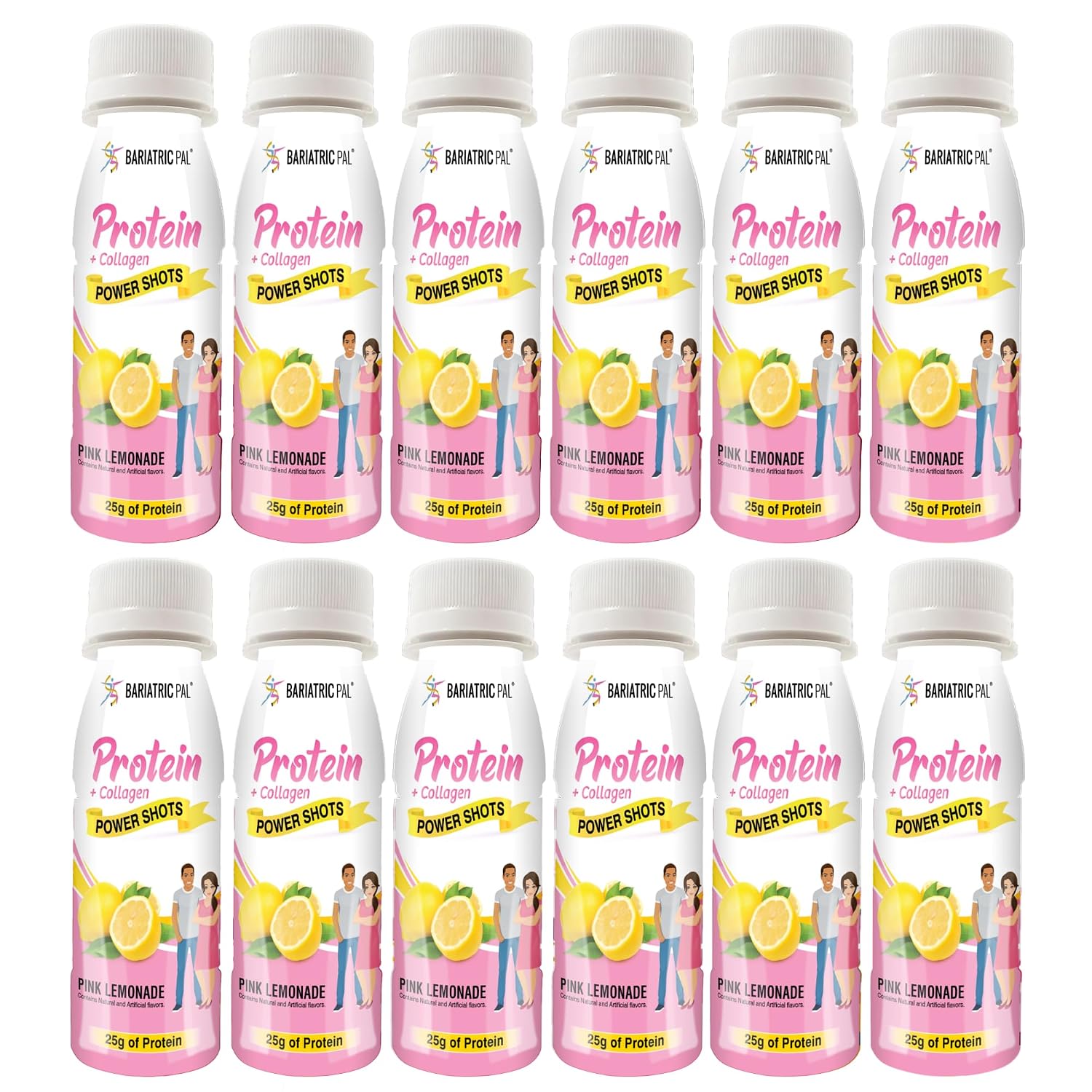 BariatricPal Ready-To-Drink 25g Whey Protein & Collagen Power Shots - Pink Lemonade (12 Bottles)