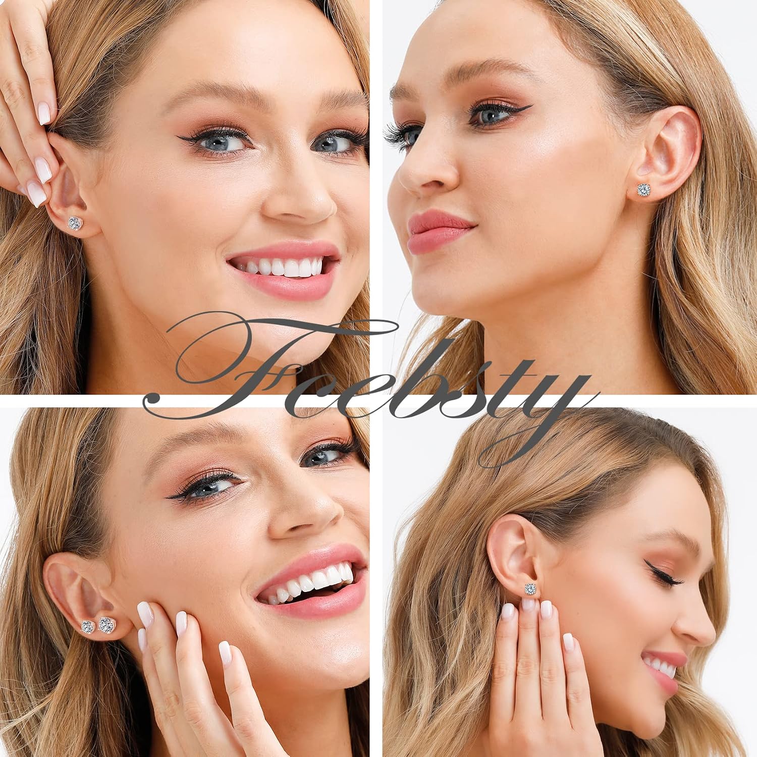 925 Sterling Silver Stud earrings Set | White Gold Plated Hypoallergenic Stud Earrings | Cubic Zirconia Stud Earrings for Women (2mm, 3mm, 4mm, 5mm