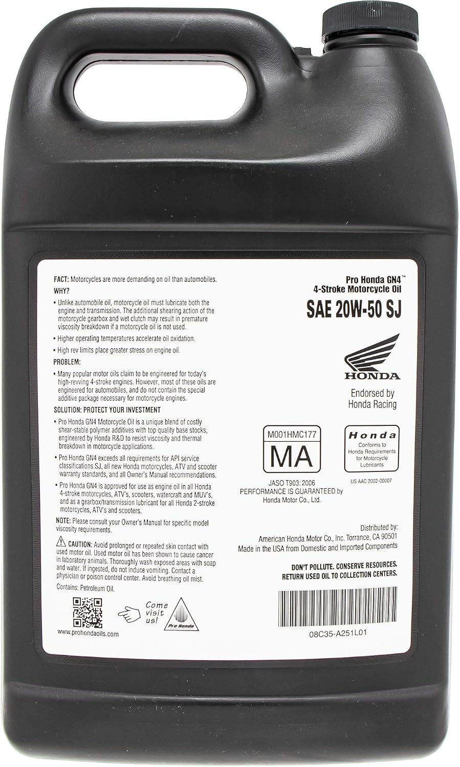 Honda Pro Honda GN4 Motor Oil - 20W50 - 1 Gallon/--