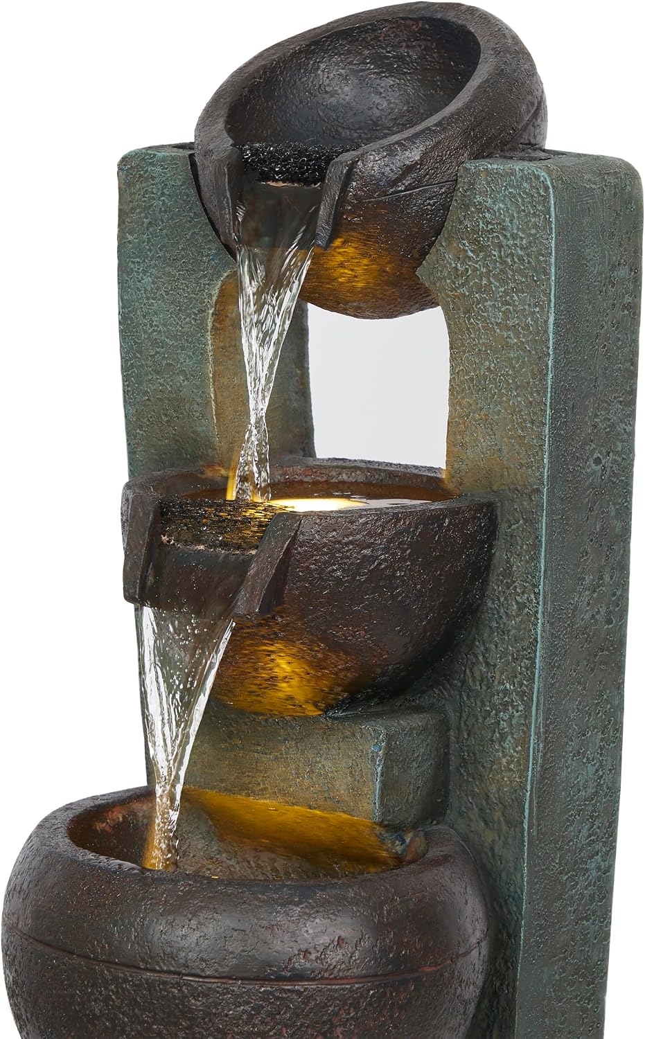Alpine Corporation WIN326 Indoor Tabletop Light-Up Tiered Rainforest Tree Trunk Water Fountain with LED Lights, 11", Brown