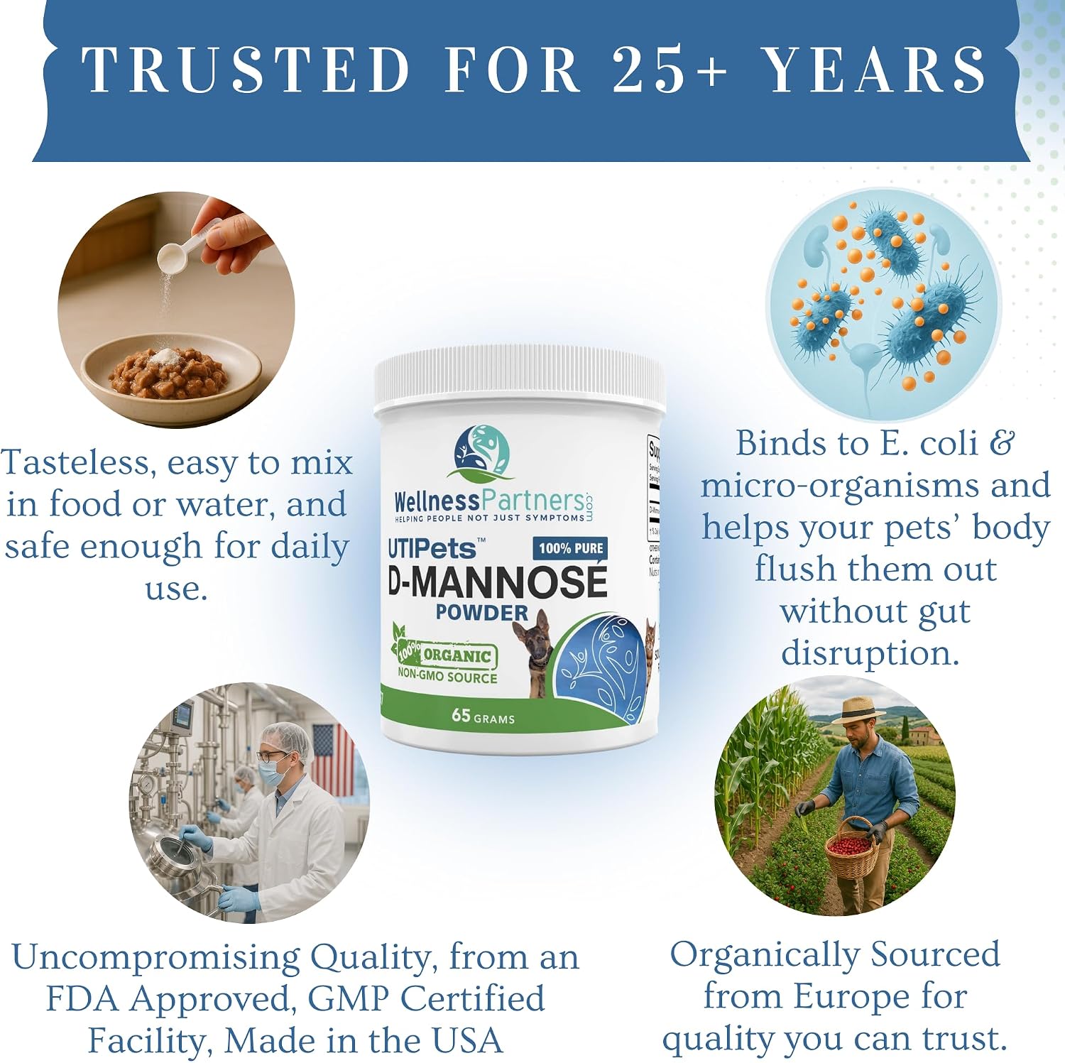 UTI Pets Pure D-Mannose Non GMO Organically Sourced Powder 65gram jar