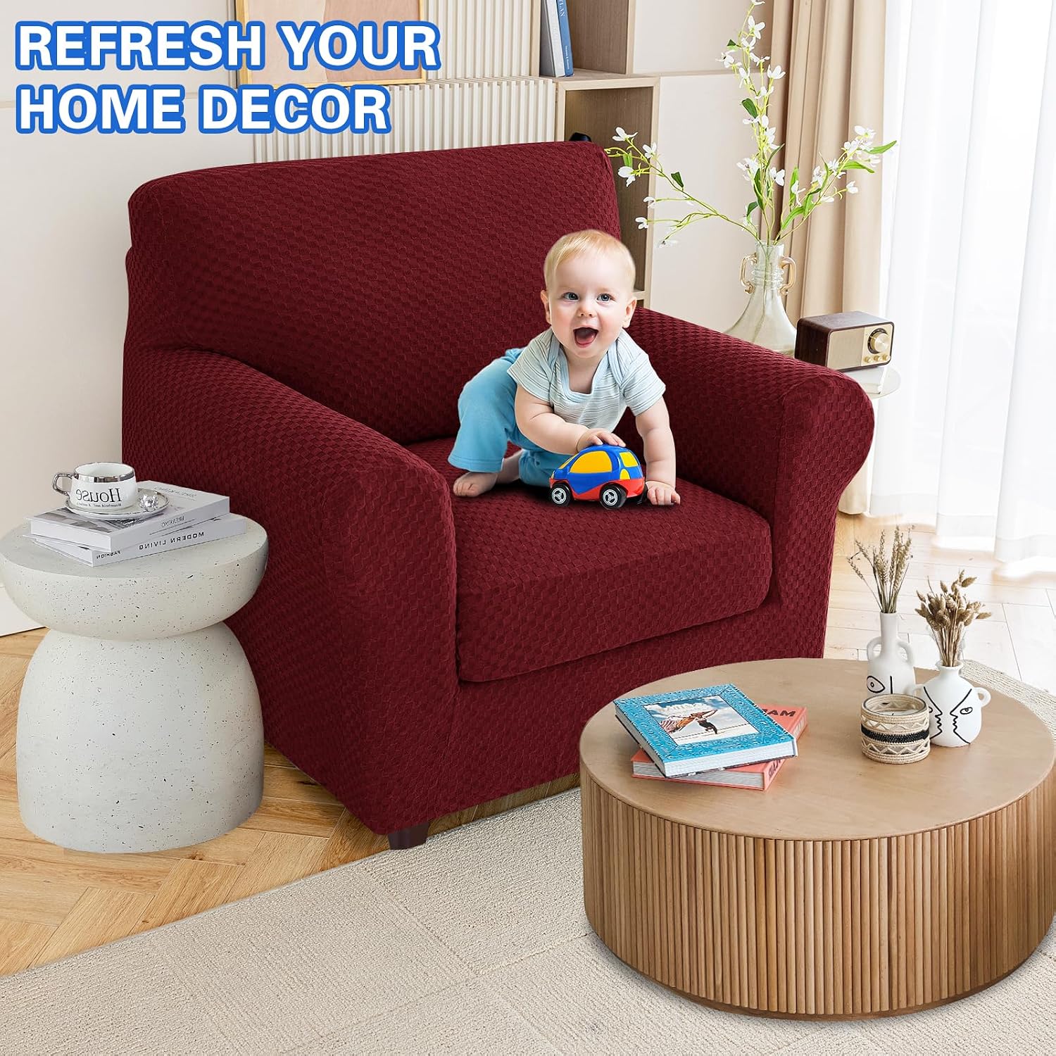 MAXIJIN Latest Recliner Slipcovers for Living Room 4 Pieces Stretch Jacquard Recliner Chair Cover Soft Fitted Recliner Protector with Elastic Bottom