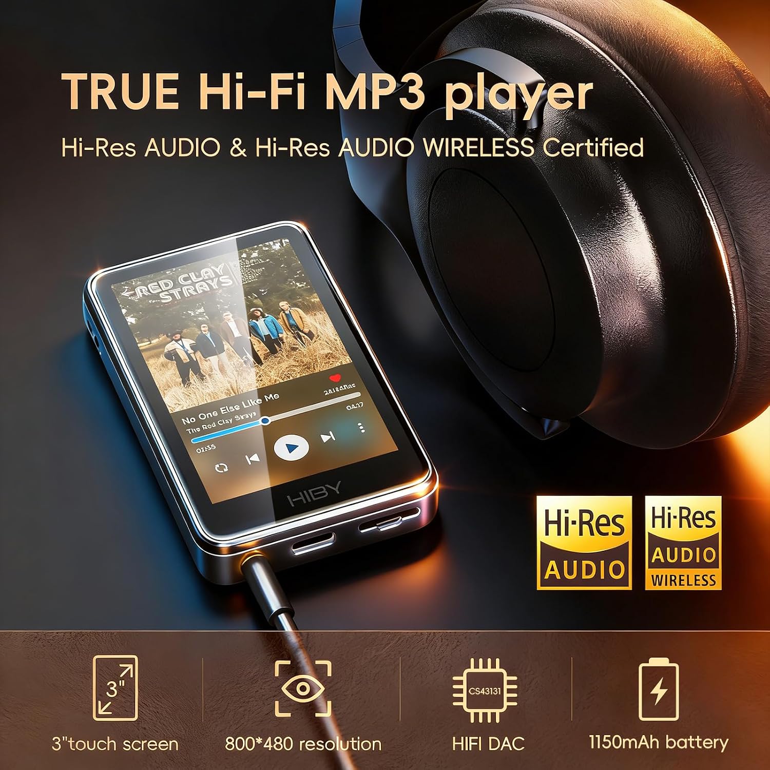 HiBy Music R1 Bluetooth MP3 Player with Touchscreen, Hi-Res Audio & Wireless Dual Certified, Supports Tidal & Qobuz Streaming, LDAC, Expandable Storage up to 2TB, 15-Hour Playtime