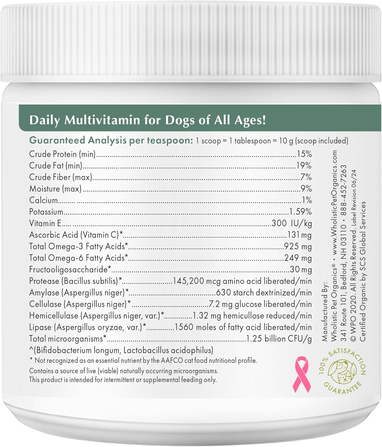 Organic Dog Vitamins | 1 Lb | 45 Scoops | Daily Dog Multivitamin with Prebiotics, Probiotics for Immune Support, Skin Coat, Digestion, & Joint Health | Canine Complete