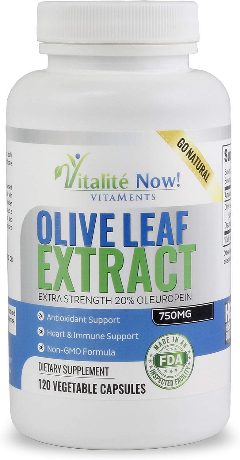 Olive Leaf Extract Super Strength Non-GMO with 20% Oleuropein | Immune Support Supplement - Joint Relief - Up to 4 Months - 750mg Capsules