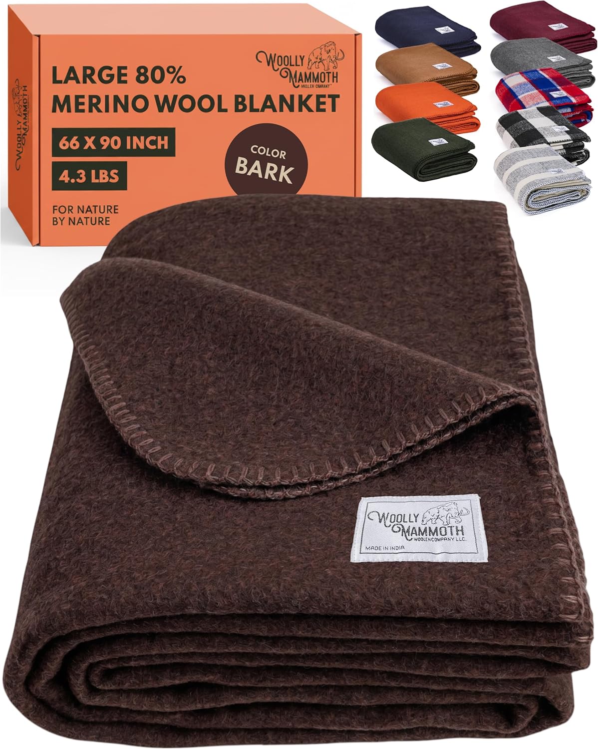 Woolly Mammoth Woolen Company Merino Wool Blanket, 66" x 90" Moss | Temperature Regulating - Fire-Resistant - Warm Camping Blanket for Car Emergency Kits, Picnics, Summer Festivals and Stadiums