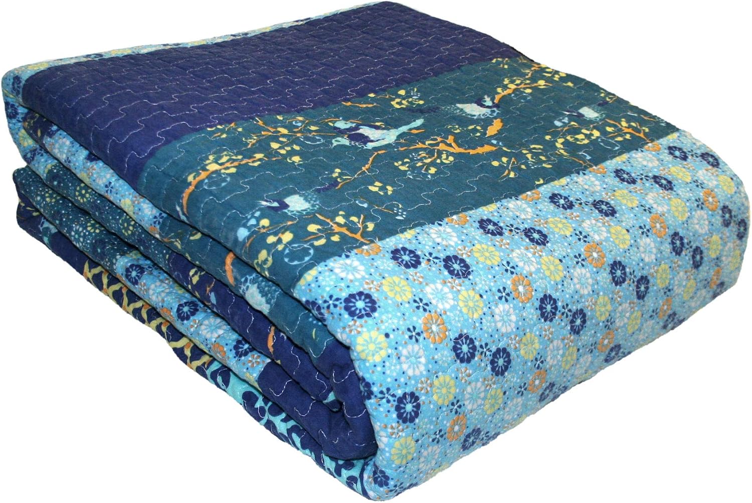 Lush Decor Royal Empire Reversible Cotton Quilt Set, 3 Piece Set Full/ Queen, Plum - Striped Bedding Set - Floral Quilt Queen Size - Purple Bedding - Boho Decor