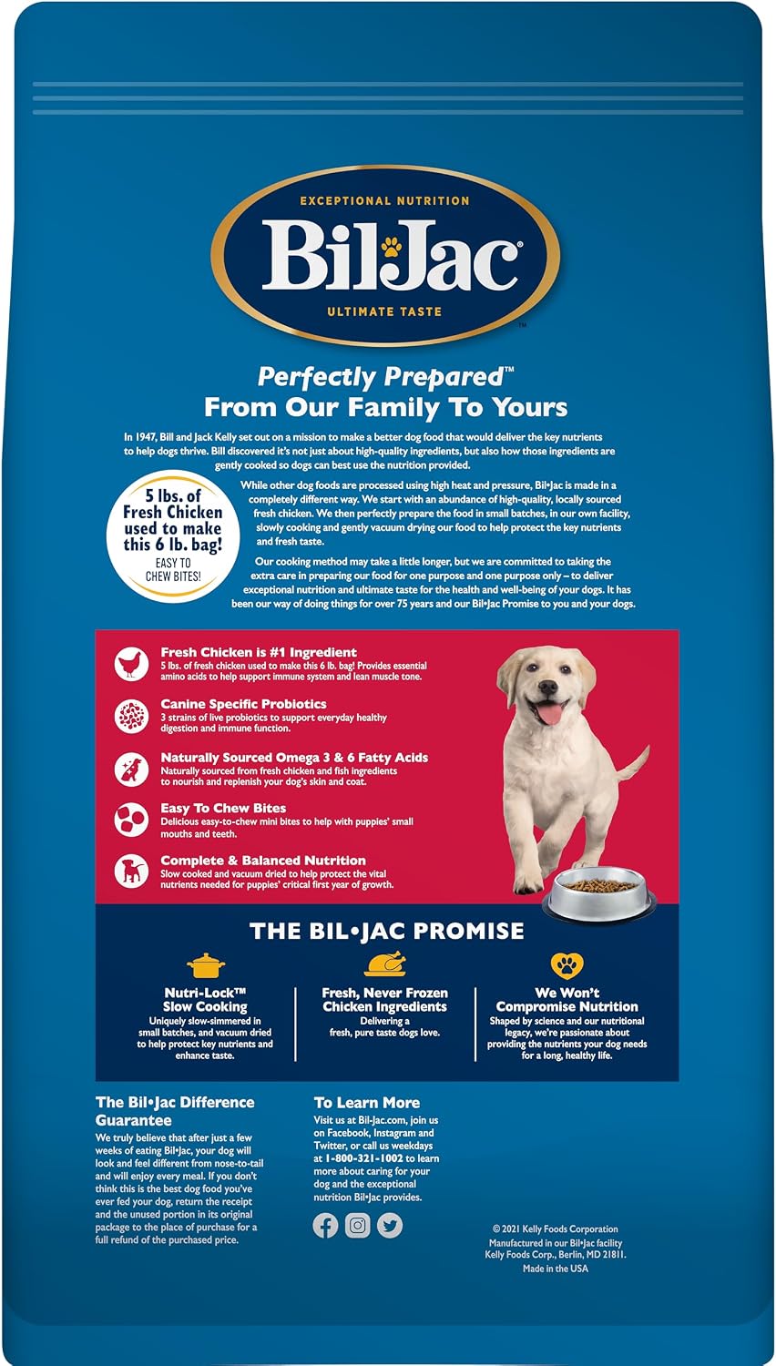 Bil-Jac Puppy Select Dry Dog Food with Fresh Chicken & Probiotics | 30 lb | Fresh Chicken is the #1 Ingredient with Easy-to-Chew Bites, Probiotics & Omega Fatty Acids to Support Healthy Puppy Growth