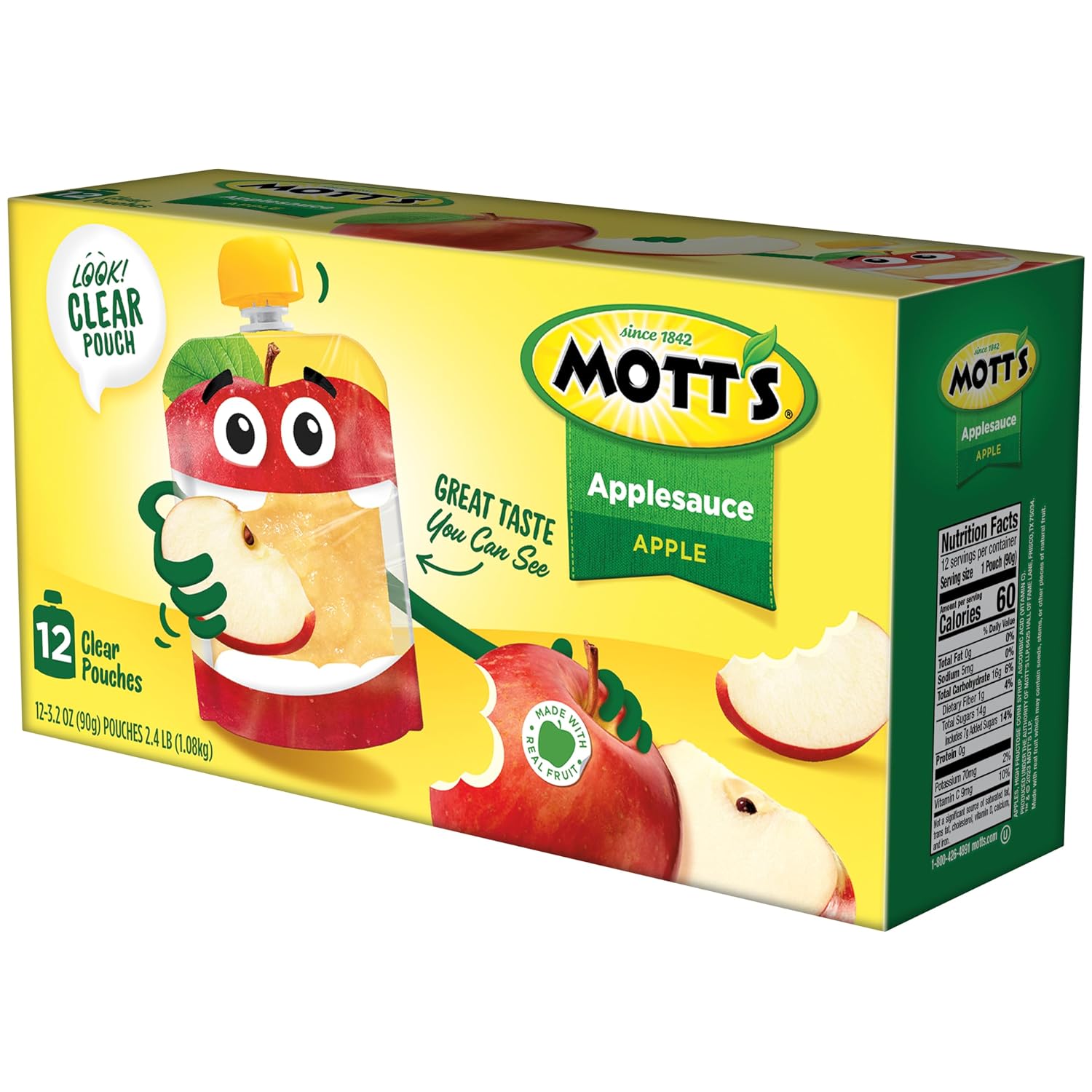 Mott's Original Applesauce, 3.2 Oz Clear Pouches, 48 Count (4 Packs Of 12), No Artificial Flavors, Good Source Of Vitamin C, Nutritious Option For The Whole Family