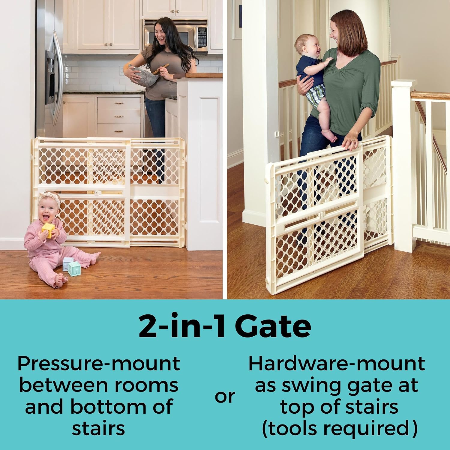 Toddleroo by North States - Supergate Ergo Baby Gate: Plastic Baby Gate for Stairs & Doorways - Adjustable Indoor Safety Gate - Made in USA - 26 to 42 Inches Wide - 26 Inches Tall - Ivory