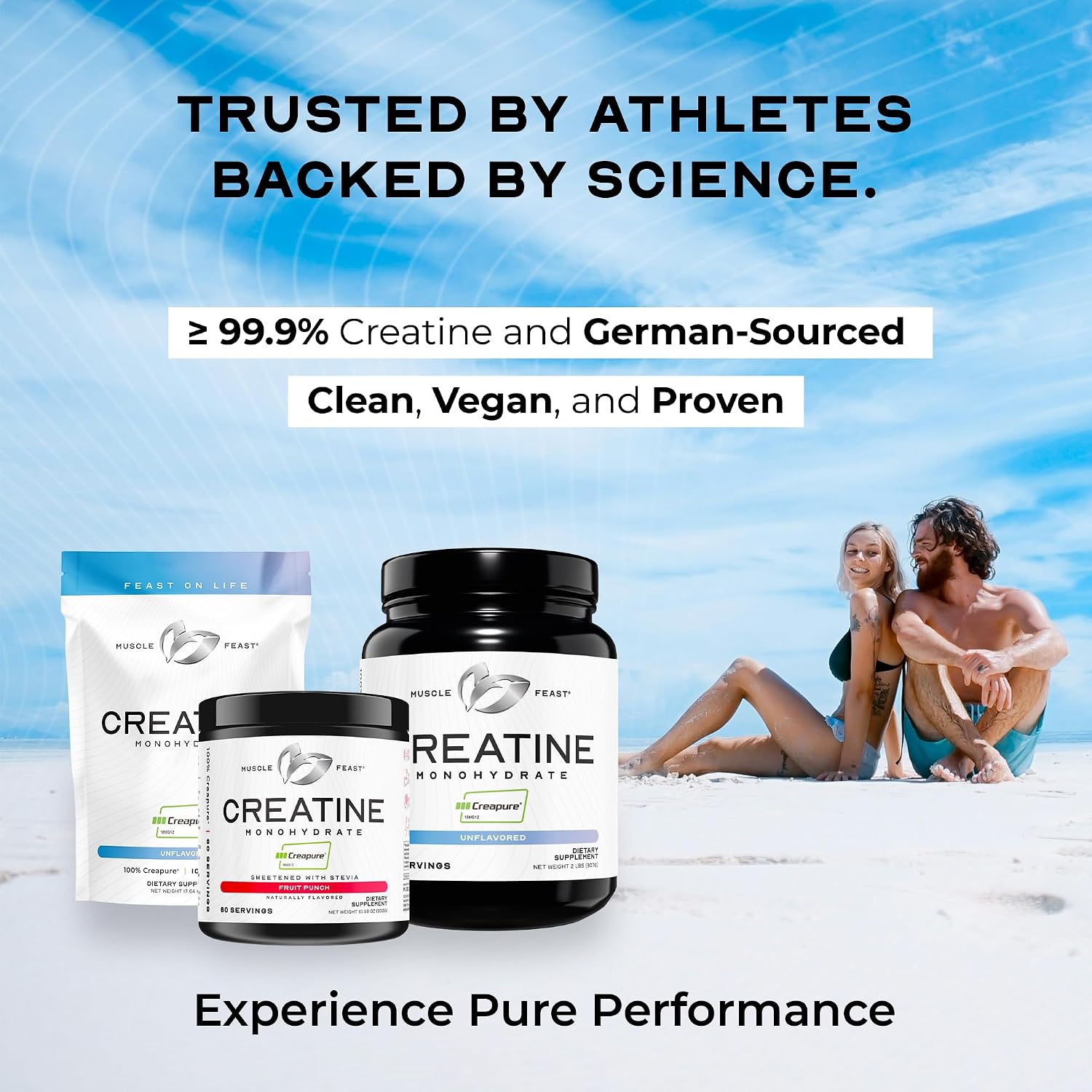 Muscle Feast Creapure Creatine Monohydrate Powder, Unflavored (300g) | Vegan, Non-GMO, Keto Friendly Mass Gainer, Muscle Recovery Supplement & Trusted Creatine for Muscle Growth, Creatine Powder