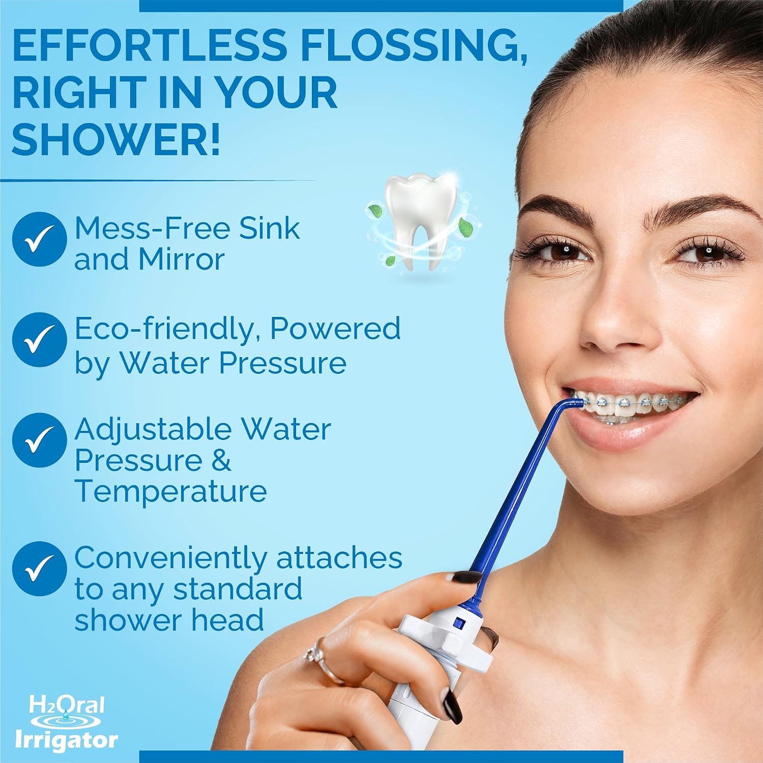 Oral Irrigator - Shower Water Flosser for Healthy Teeth and Gums Made in USA