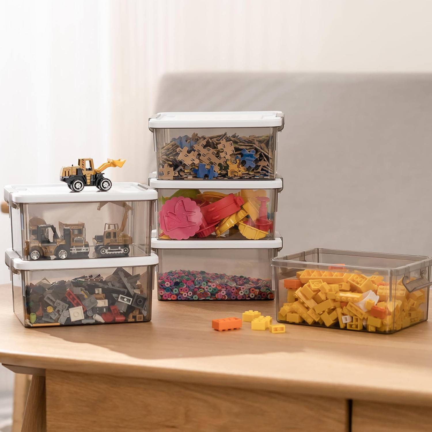 Citylife 10Packs 1.3Qt Small Storage Bins with Lids,Stackable Clear