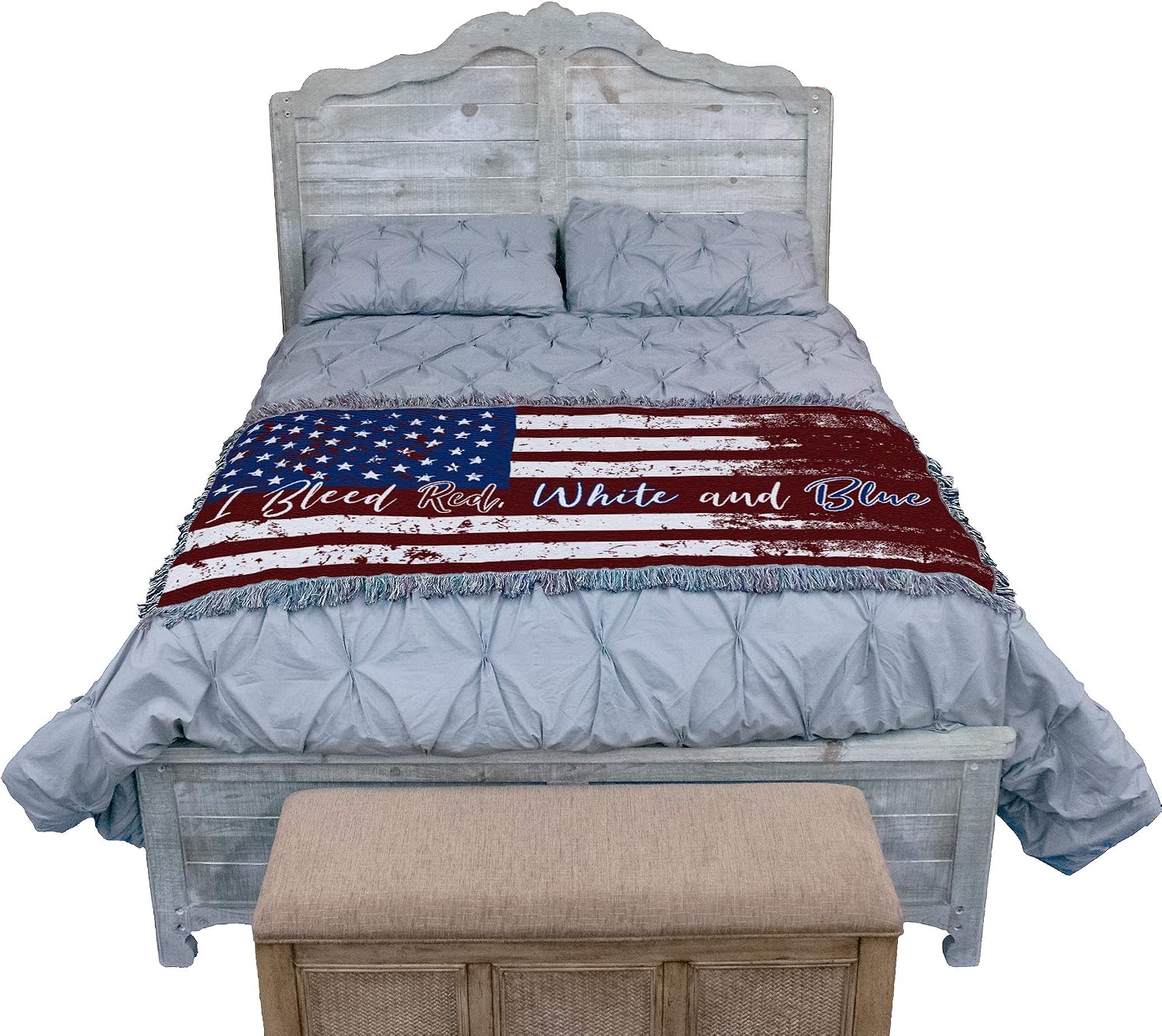 United States American Flag Blanket - Gift Soft Tapestry Throw Woven from Cotton - Made in The USA (69x48)