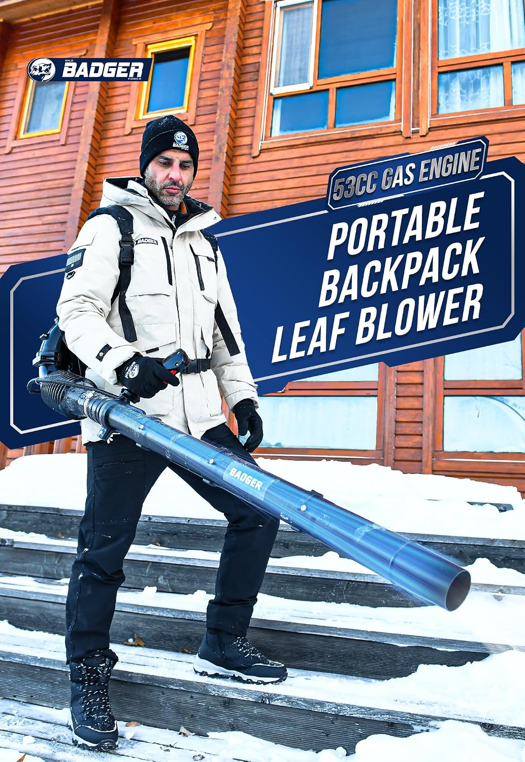 WILD BADGER POWER Leaf Blower Backpack, 43cc Gas Powered Strong Air Flow, Light Weight 17.4 lbs, Ideal for Leaf, Sand, Gravel, Snow, Yard and Driveway