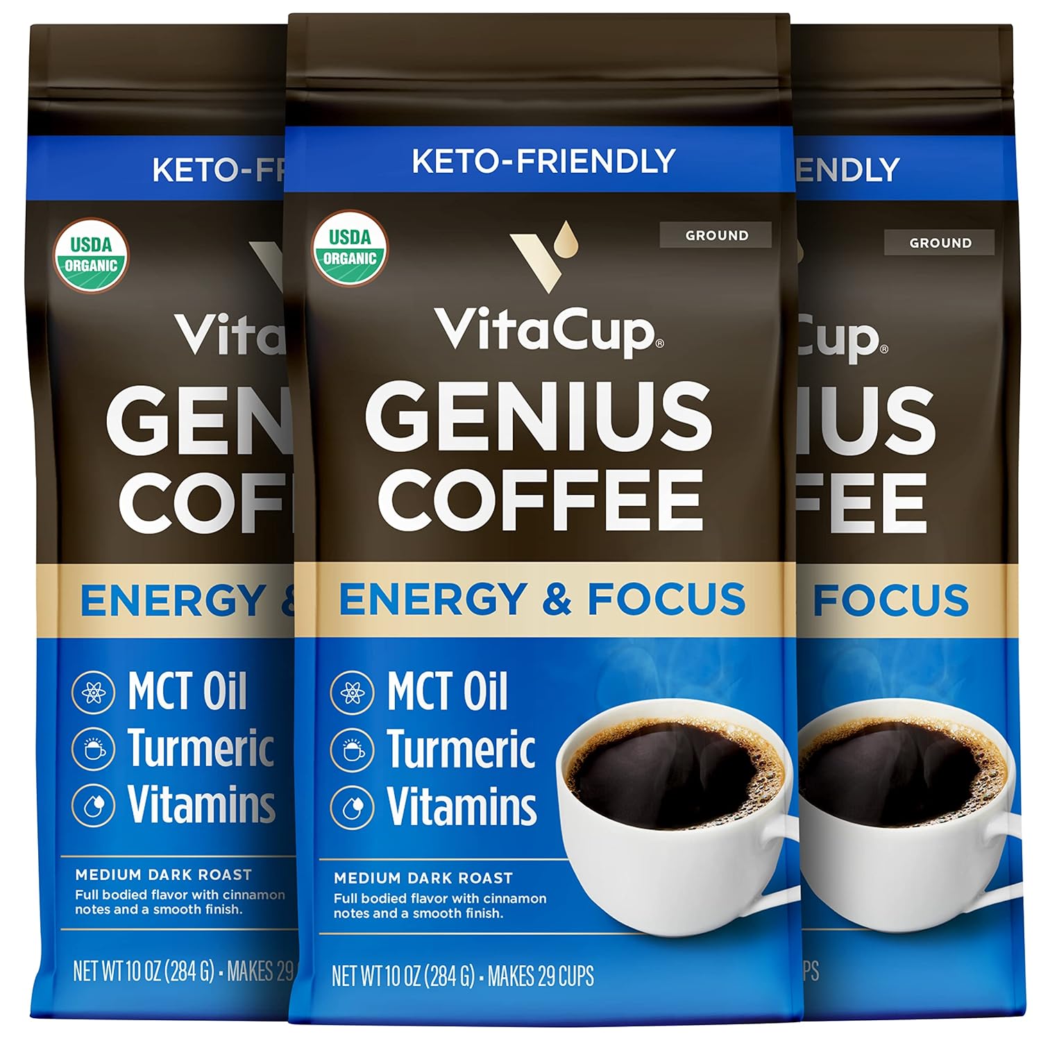 VitaCup Genius Keto Ground Coffee with MCT Oil, 11oz