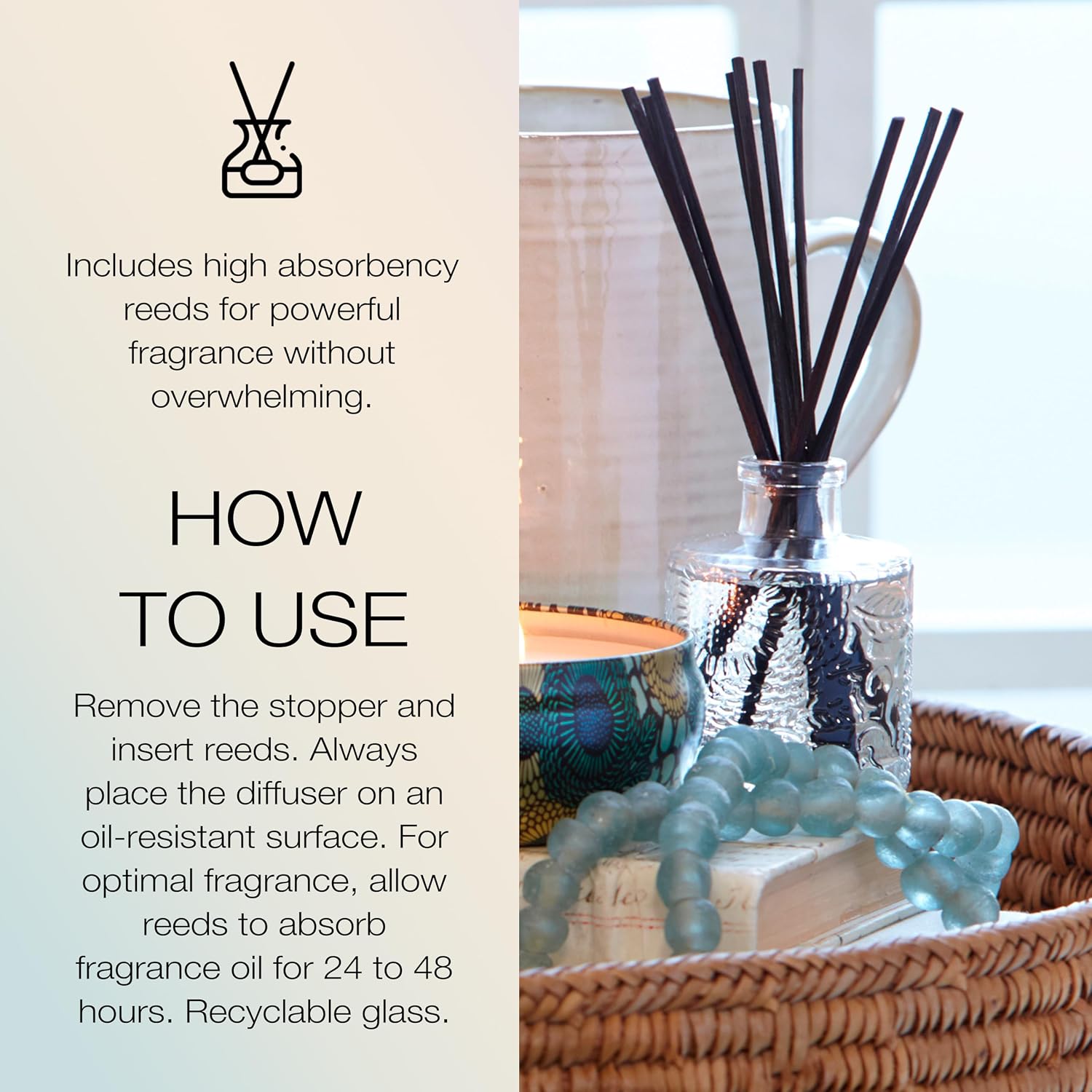 Voluspa Santal Vanille Scented Reed Diffuser, 3.4 oz, Luxury Santal Diffuser, Oil Reed Diffusers for Home, Handcrafted in the USA