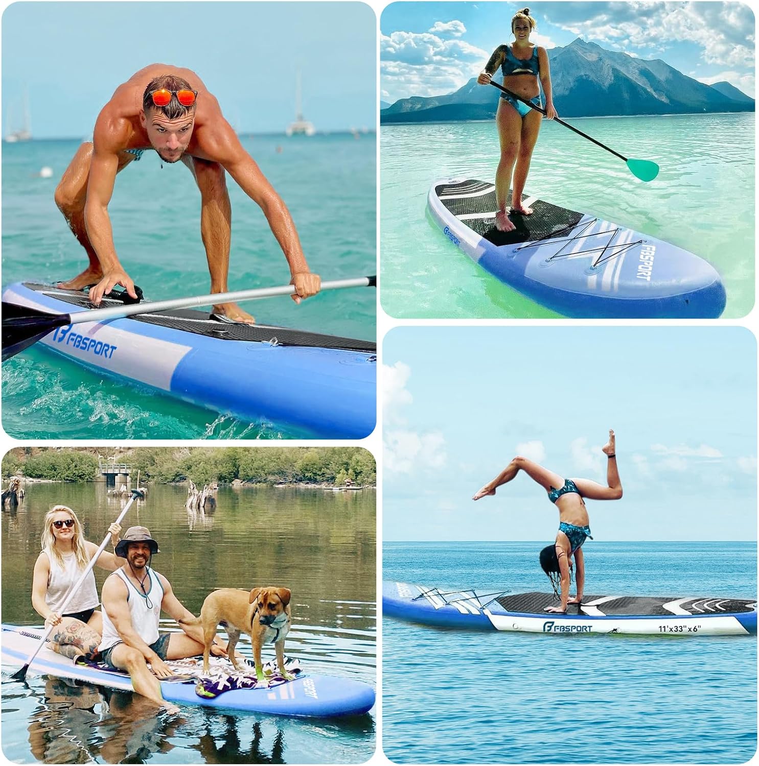 FBSPORT 11' Premium Stand Up Paddle Board, Yoga Board with SUP Accessories & Carry Bag | Wide Stance, Surf Control, Non-Slip Deck, Leash