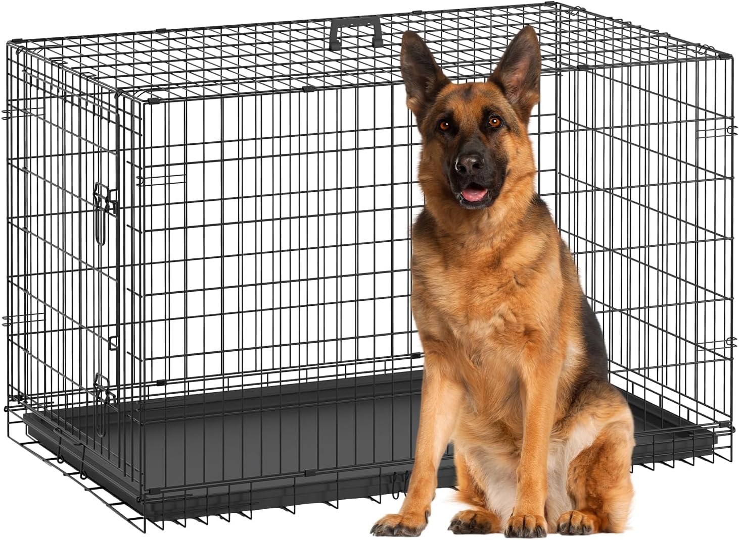 BestPet | Dog Crate | 48" | Black | Foldable Metal Kennel with Double Doors