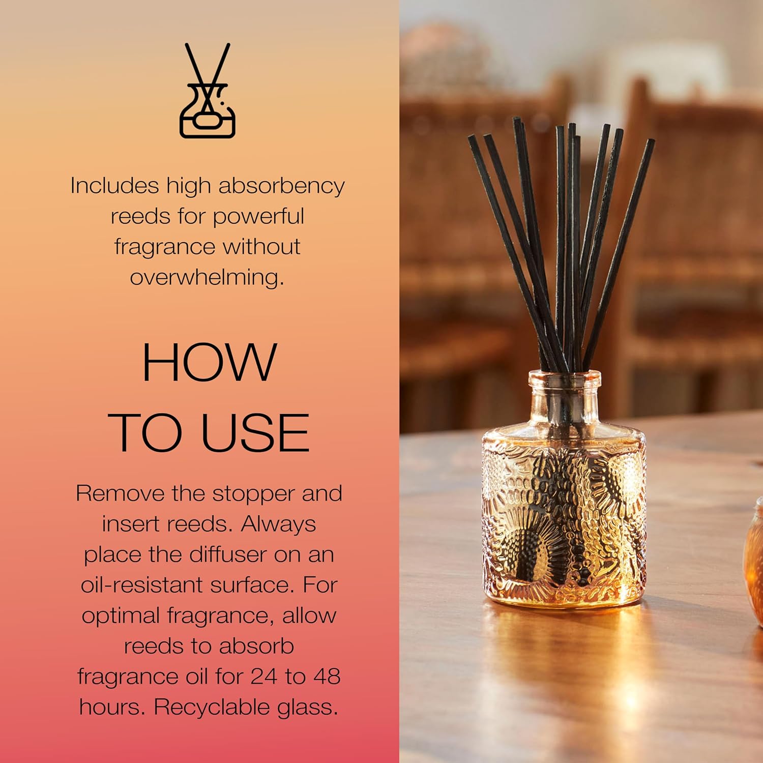 Voluspa Santal Vanille Scented Reed Diffuser, 3.4 oz, Luxury Santal Diffuser, Oil Reed Diffusers for Home, Handcrafted in the USA