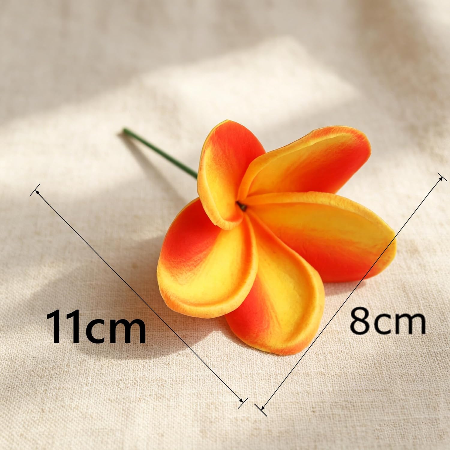 10PCS Artificial Plumeria Flowers with Stem, Apricot | Natural Real Touch,DIY Cake Decoration, Hawaiian Part, Luau Decor, Wedding Bouquets