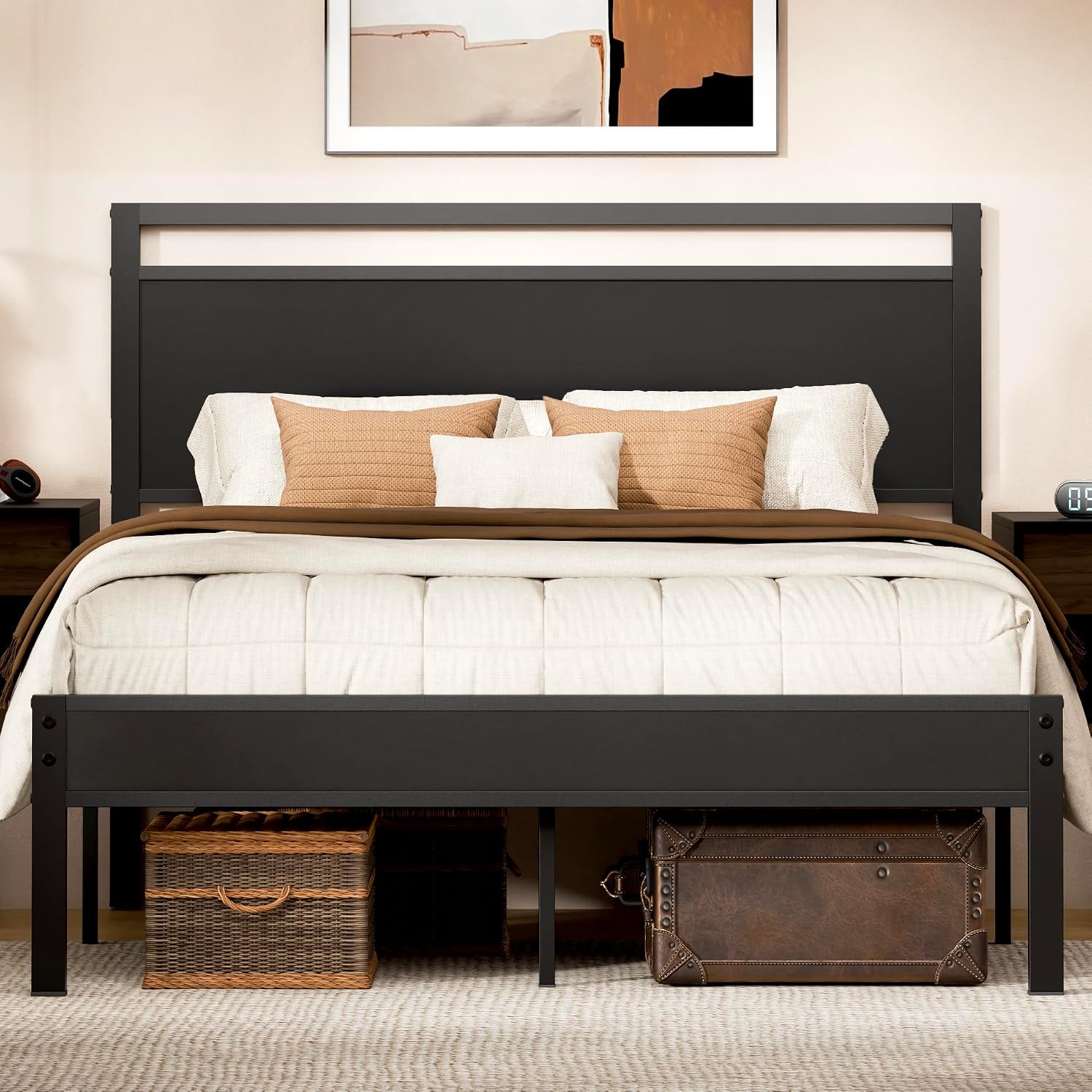Z-hom Easy Assembly Queen Bed Frame & Headboard Footboard,Underbed Storage | Sturdy Metal Structure,Silent Anti-Slip Support,Under Bed Storage Space,No Box Spring Needed,Modern Bedroom Furniture