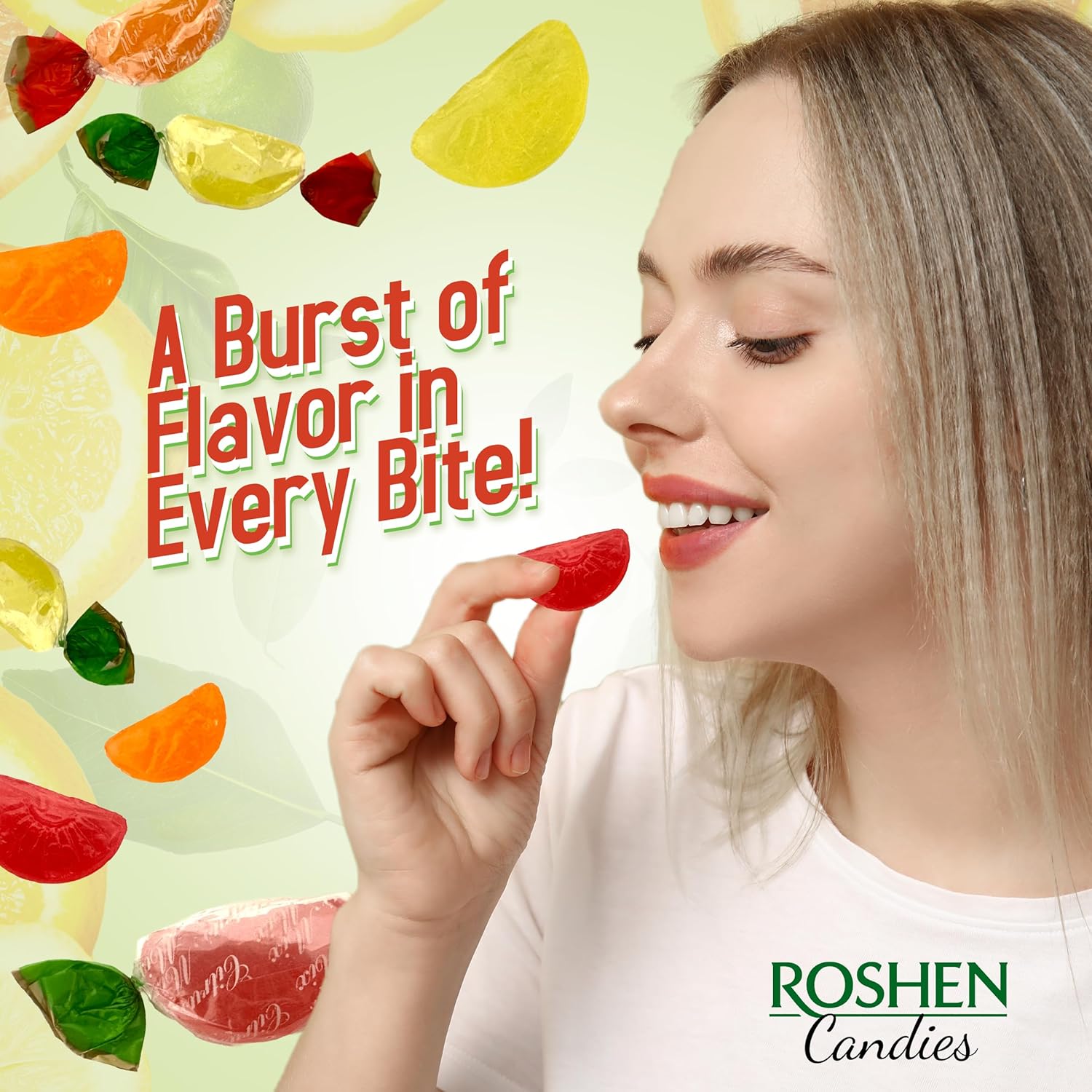 Roshen Citrus Mix Hard Candy – Assorted Fruit Flavors, Individually Wrapped, Bulk 2.2 lbs (1 kg) – Approx. 144 Pieces – Orange