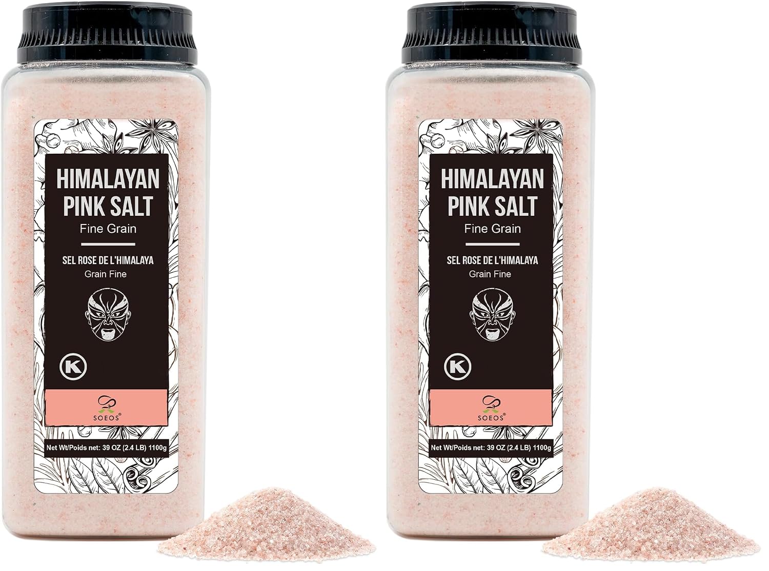 Soeos Himalayan Pink Salt, Fine Grain, 39 oz (2.4lb), Bottled
