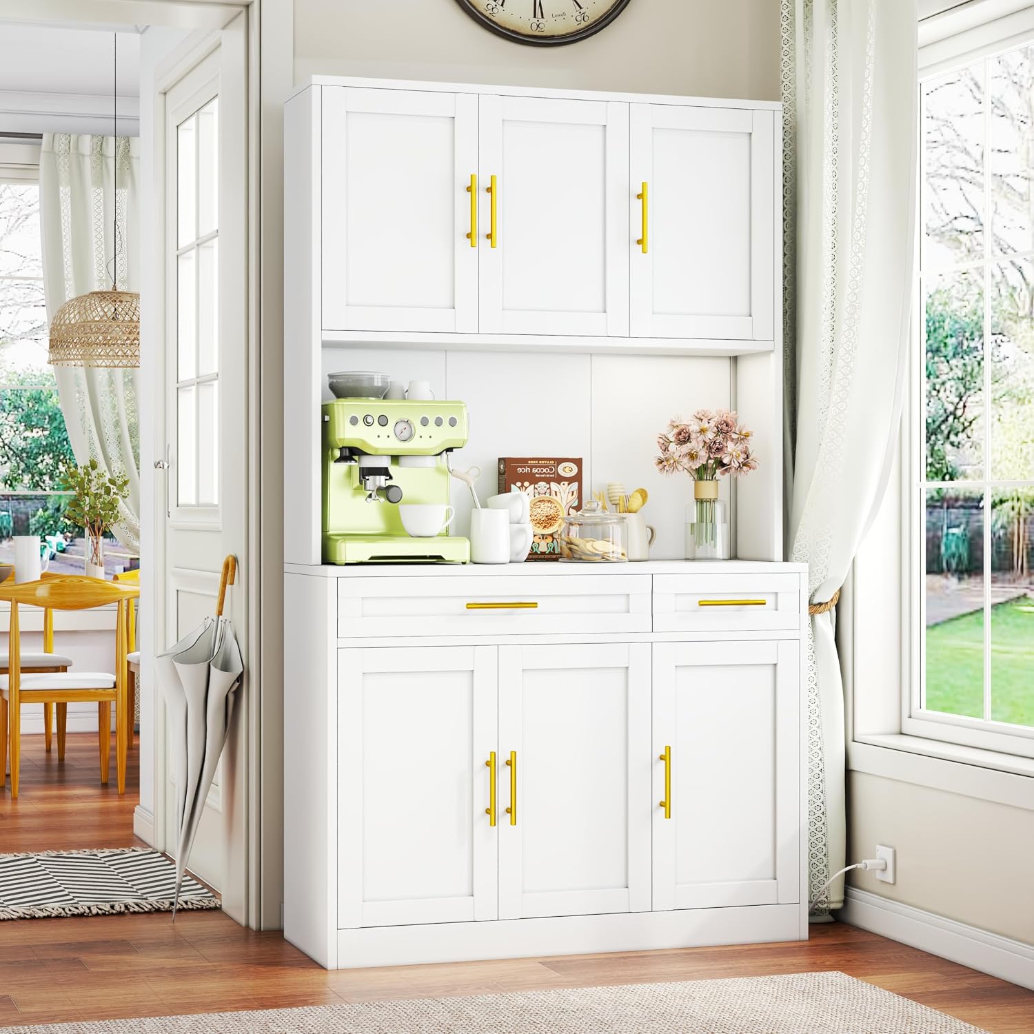 GAIOUS 75.2" Tall Metal Kitchen Pantry Storage Cabinets with 2 Door and 5 Adjustable Shelves, Cupboard for Kitchen, Dining Room, Living Room and Bathroom, White