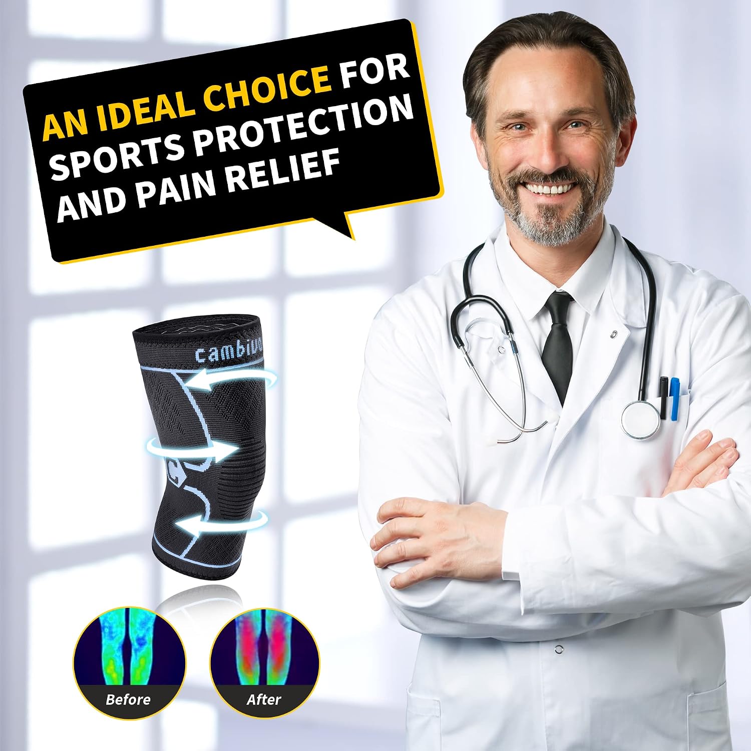 CAMBIVO 2 Pack Knee Braces for Women & Men, Knee Compression Sleeves for Knee Pain Relief, Knee Support with Non-Slip Silicone, Breathable, for Running, Workout, Weightlifting & Daily Use, Arthritis Support (Black, Medium)
