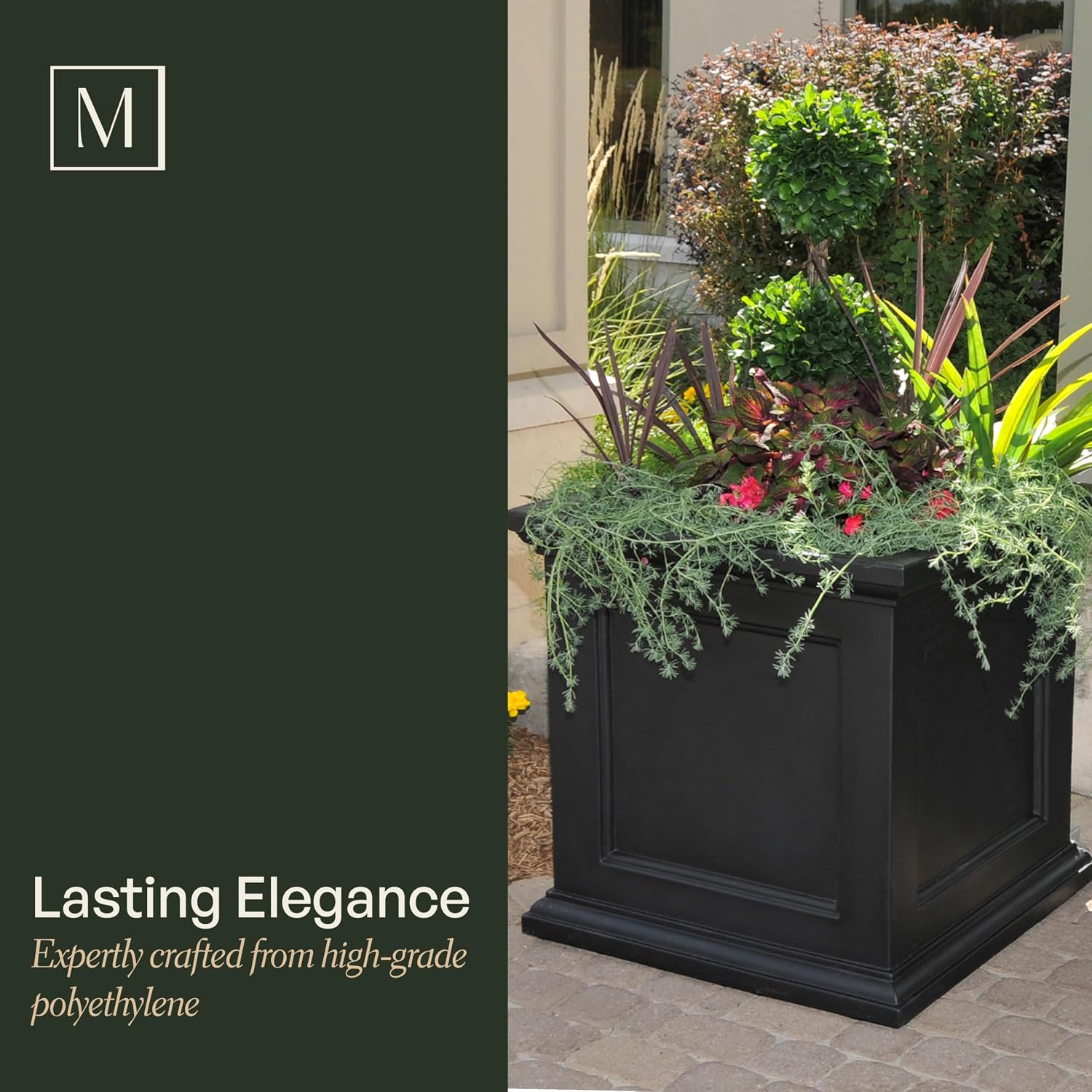 Mayne Fairfield 16in Self-Watering Square Planter, Black