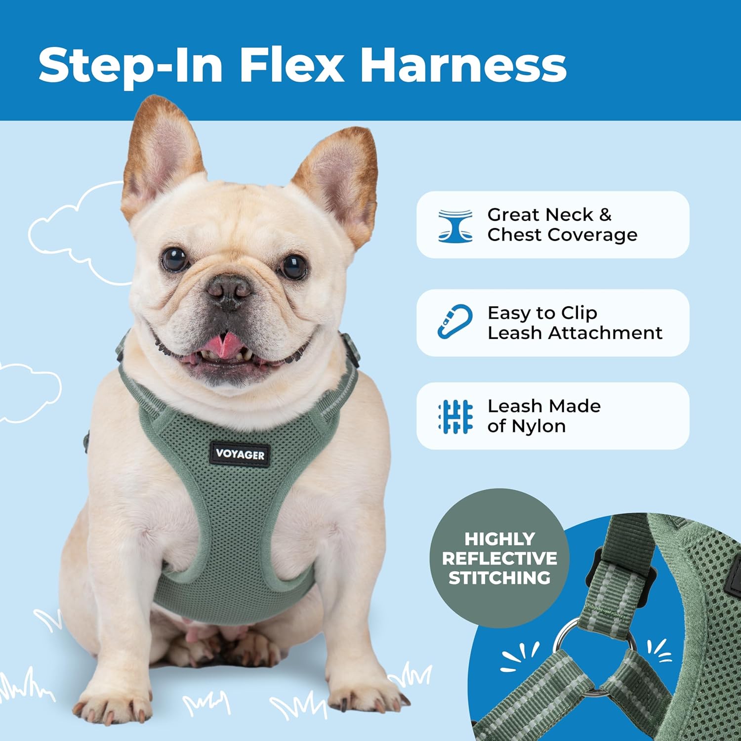 Voyager Step-in Flex Adjustable Dog Harness - Black, Medium | 17 - 21" in Chest, Fully Adjustable, Reflective Bands, All Weather Breathable Air Mesh, Lightweight, Fast Drying