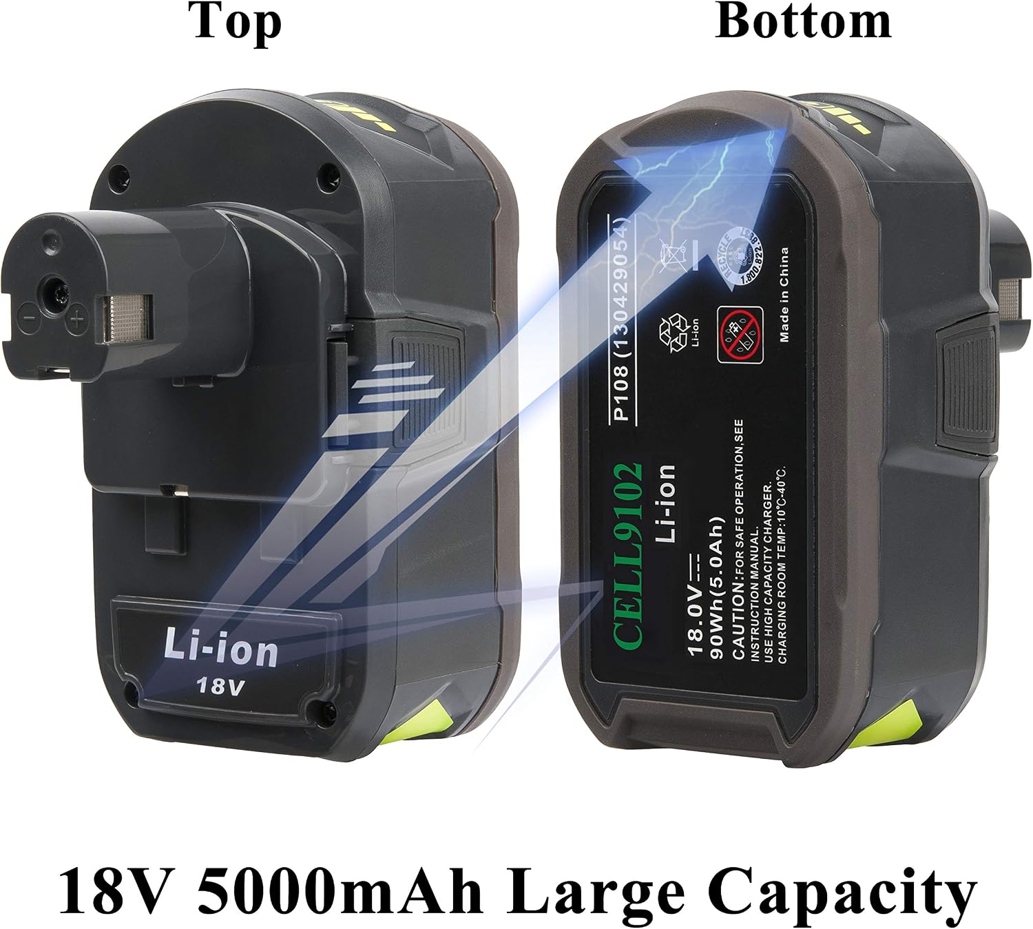 18V Battery and Charger Combo for Ryobi 18 Volt Cordless Tools Battery and P118B Charger, 18V Battery Capacity Output 5.0Ah