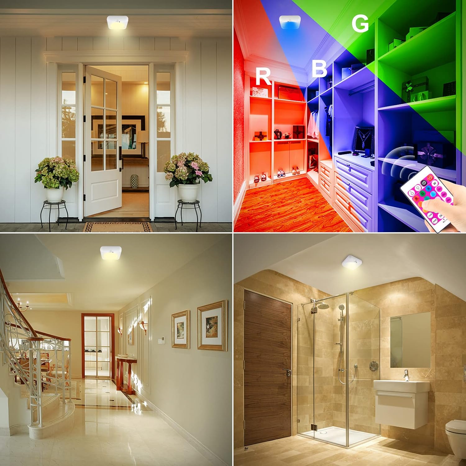 BIGMONAT Wireless Ceiling Light with Remote and Timer, Dimmable Motion Sensor Shower Light