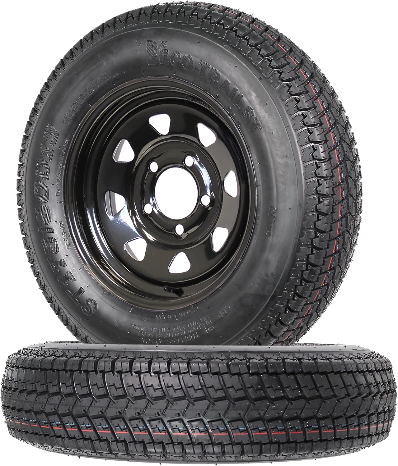 eCustomrim 2-Pack Mounted Trailer Tire Black Spoke Wheel Rim ST175/80D13 Load Range C 175/80D13 5 Lug - 2 Year Warranty w/Free Roadside