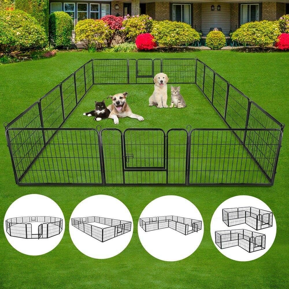 S AFSTAR 16 Panels Metal Dog Playpen, 48" Height Dog Fence Exercise Pen with Doors for Large Medium Small Dogs Rabbits Cats, Foldable Pet Puppy Playpen for Indoor & Outdoor Yard (Black)