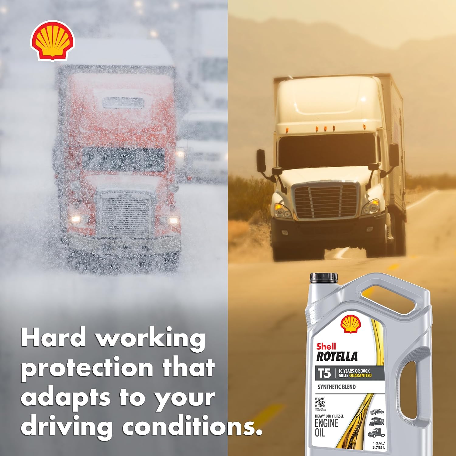 Shell Rotella T5 Synthetic Blend 15W-40 Diesel Engine Oil, 1 Gallon (3 Pack)
