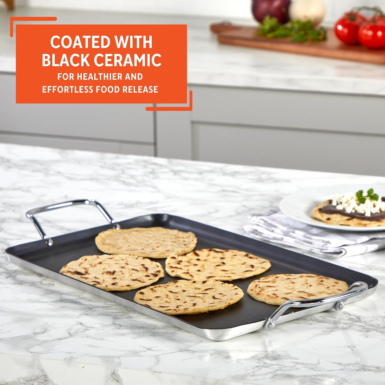 Imusa Double Burner Griddle Non-Stick 20-Inch, Black | Nonstick Coated Surface, Dual Side Handles, Ideal for Breakfast Foods, Perfect for Gatherings