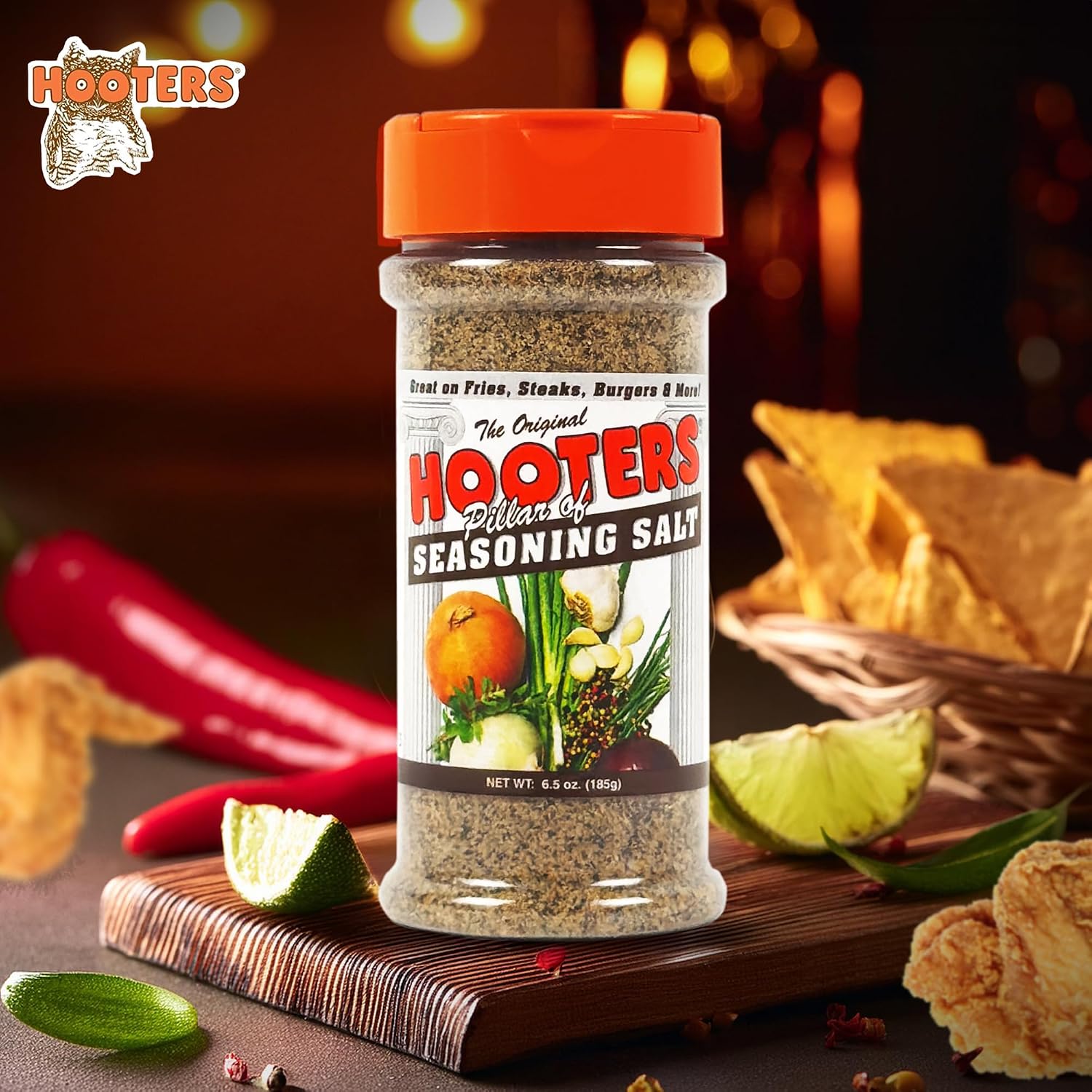The Original Hooters Seasoning Salt - Onion & Garlic Flavored All Purpose Blend for Meat, Fries, Burger, Seafood, Beef, Salad, Chicken Seasoning - 147 Servings - 6.5 oz