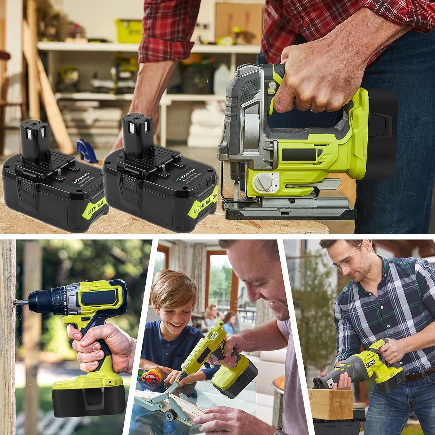 ARyee 18V Battery 6.0Ah 2-Pack, Replacement for Ryobi P107 P108 P109 Cordless Tools, Lithium-Ion Battery for Ryobi One+ 18V Power Tools