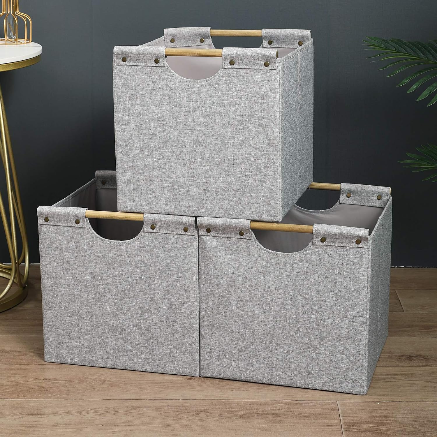 HOONEX Collapsible Storage Bins, 13x13x13 Inches Storage Cubes Linen Fabric, 3 Pack