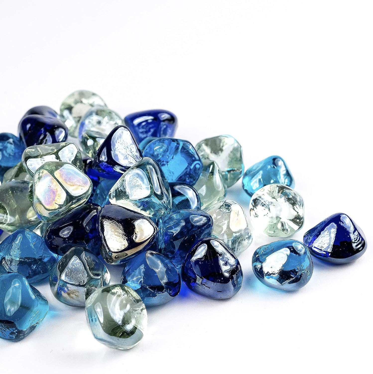 Fire Glass Diamond 1 Inch Fire Pit Glass Rocks for Propane or Gas Fire Pit （10 Pounds Margarita Azura Blue ） Gift Package