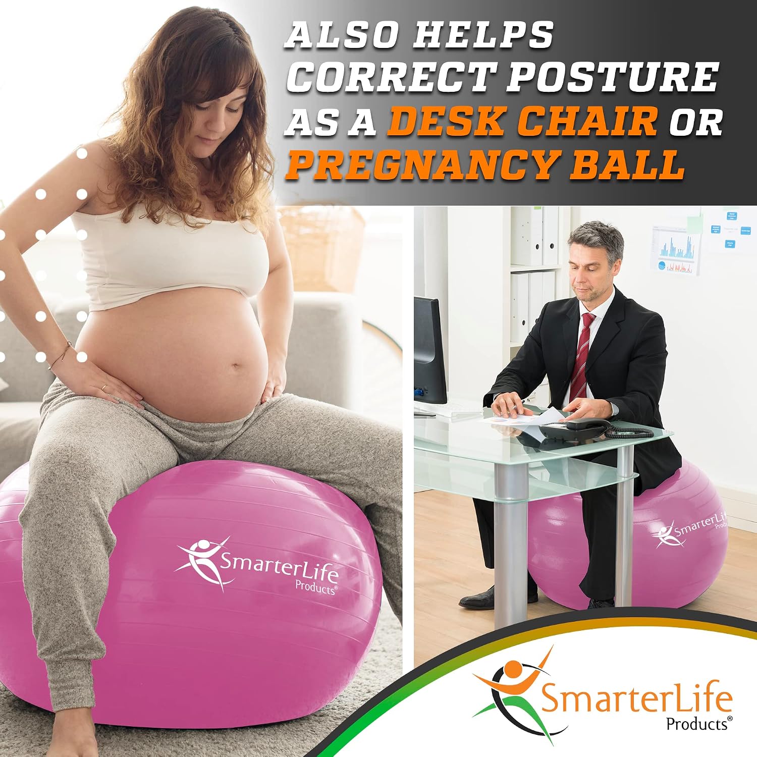 SmarterLife Exercise Ball, Yoga Ball for Gym, Balance, Stability, Pregnancy
