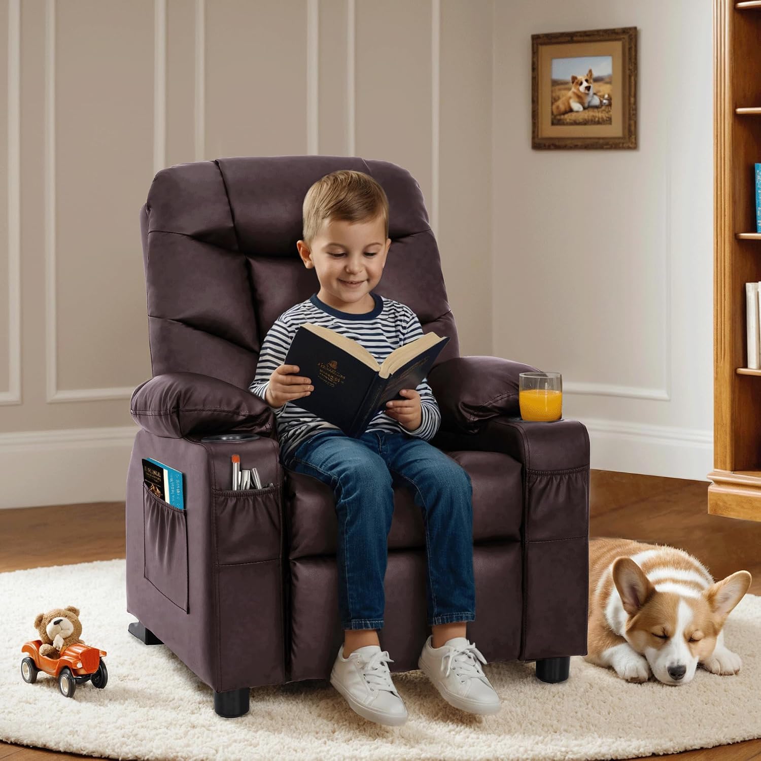 MCombo Big Kids Recliner for Ages 3+, Toddlers Recliner 7355 Velvet, Blue
