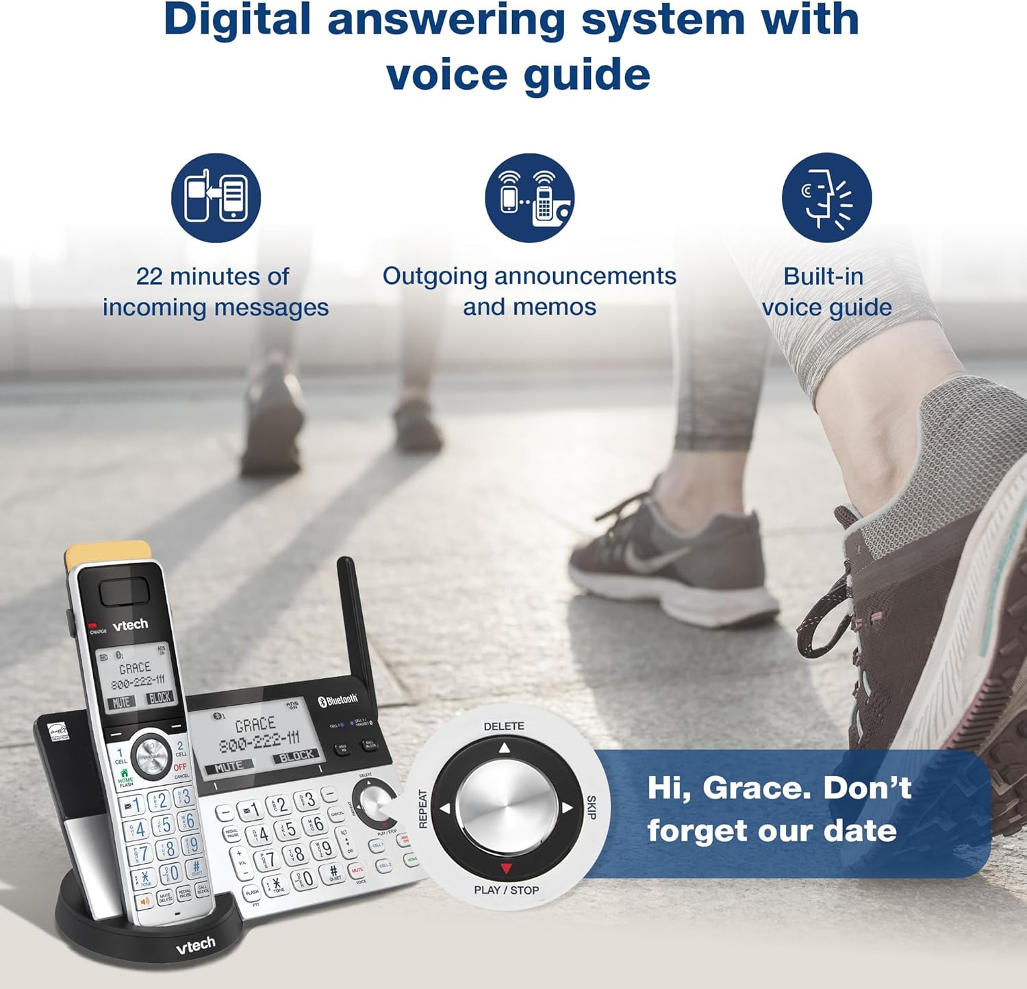 VTech IS8151-5 Super Long Range 5 Handset DECT 6.0 Cordless Phone for Home with Answering Machine, 2300 ft Range, Call Blocking, Bluetooth