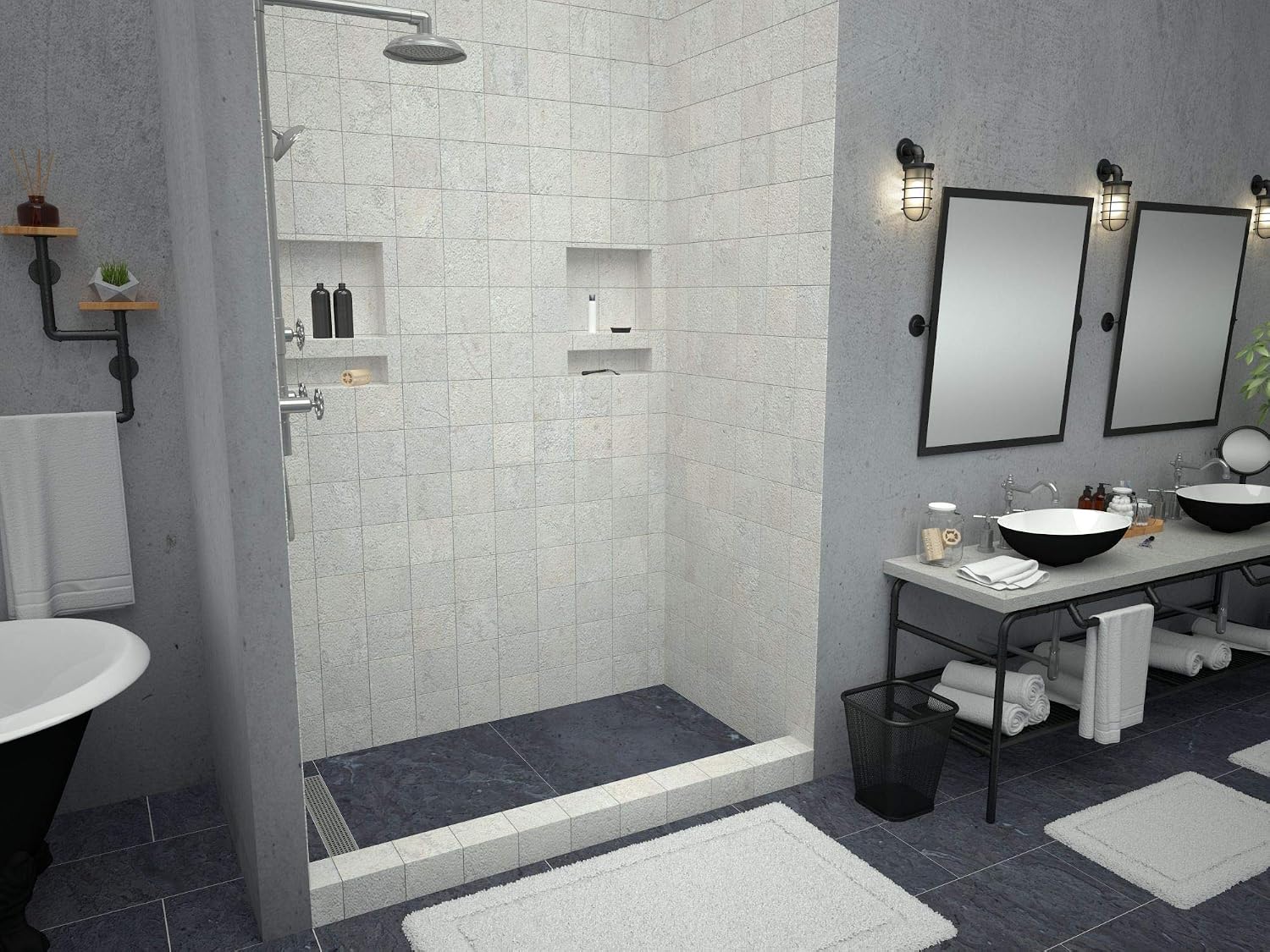 Tile Redi RT3460L-PVC-SQBN Shower Pan, 60" x 34" | Left Drain, Single Curb, 2" PVC Drain Included, Grate Included