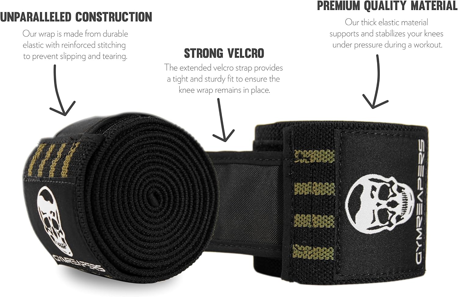 Gymreapers Knee Wraps for Squats and Powerlifting 72 Inch Compression Wraps with Strap for Men & Women Weightlifting Support