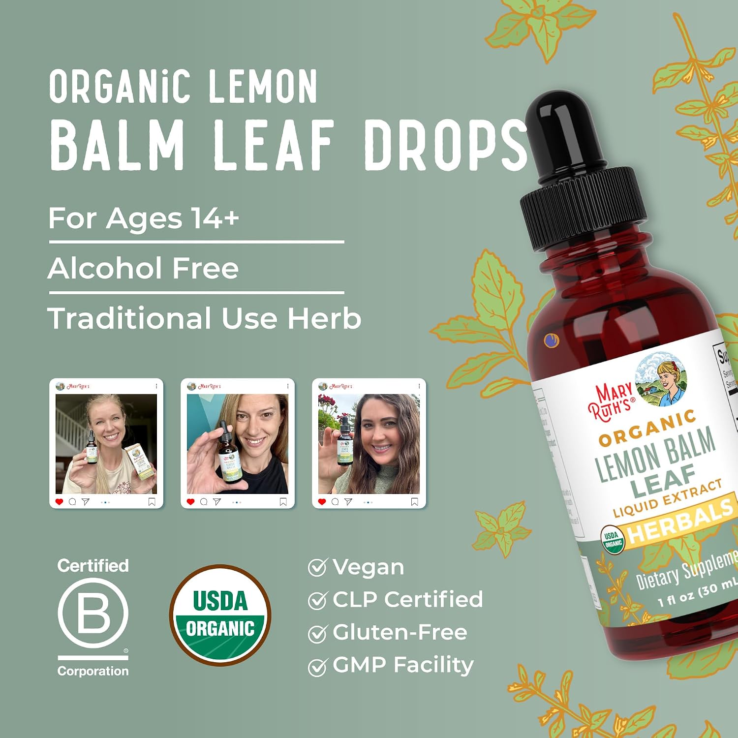 MARYRUTH'S Organic Lemon Balm Leaf Liquid Extract, Mood Support, 1 Fl Oz