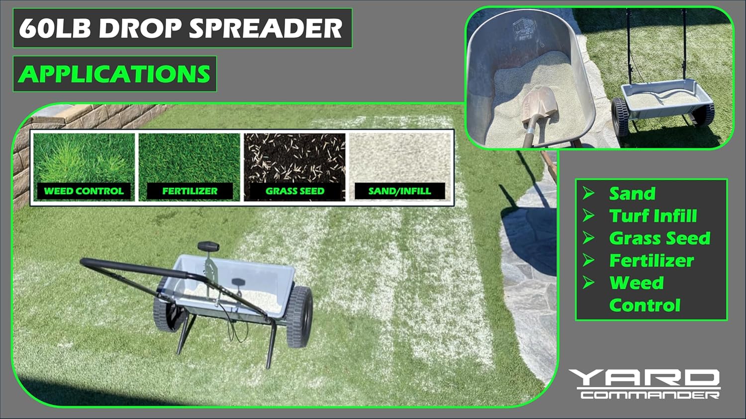 60 LB Walk-Behind Push Drop Spreader - Holds Up to 15