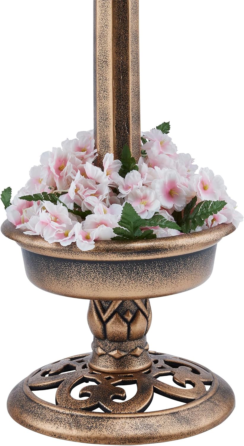Alpine Corporation | 31" Tall Outdoor Birdbath with 2 Bird Figurines — Shallow and Wide Bird Feeder, Bronze Garden Accent